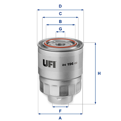 UFI Brændstof-filter 2419600 Filterindsats height_mm_209|Højde [mm]|120 inner_diameter_mm_496|Indvendig diameter [mm]|57 outer_diameter_mm_497|Yderdia