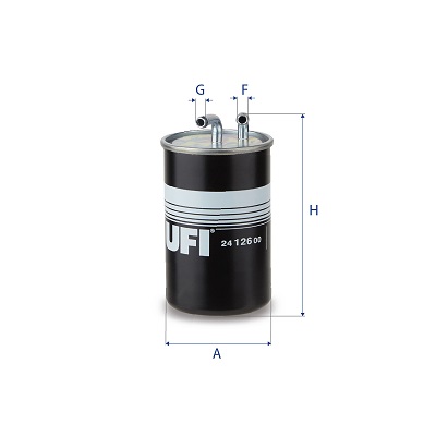 UFI Brændstof-filter 2412600 Filterindsats inlet__mm_916|Indgangs-Ø [mm]|8 outlet__mm_917|Udgangs-Ø [mm]|8 height_mm_209|Højde [mm]|162 outer_diameter