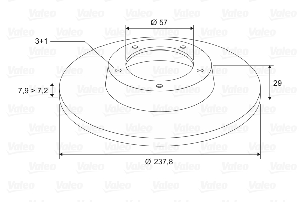 VALEO Bremseskive 186130 foraksel fuld 238mm 7,9mm for CITROËN PROTON PEUGEOT
