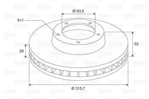 VALEO Bremseskive 197616 foraksel ventileret 316mm 28mm for FORD VOLVO VOLVO ASIA LAND ROVER
