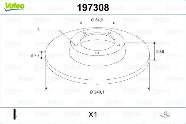 VALEO Bremseskive 197308 bagaksel fuld 240mm 8mm for RENAULT (DFAC)