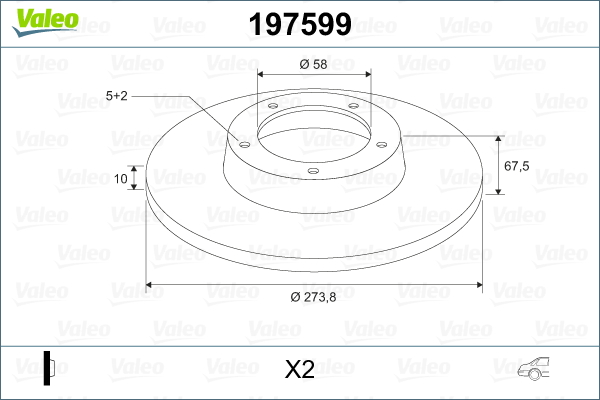 VALEO Bremseskive 197599 bagaksel fuld 274mm 10mm for SUBARU