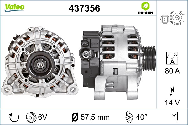 VALEO Generator 437356 for PEUGEOT CITROËN (DF-PSA) CITROËN PEUGEOT (DF-PSA) LANCIA FIAT