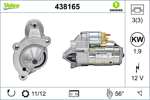 VALEO Starter 438165 for LANCIA PEUGEOT FIAT CITROËN DS