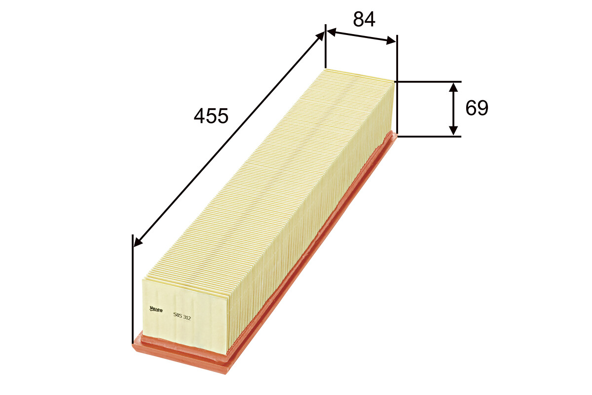 VALEO Luftfilter 585312 Filterindsats length_mm_203|Længde [mm]|462 width_mm_206|Bredde [mm]|86 height_mm_209|Højde [mm]|70 weight_kg_212|Vægt [kg]|0,