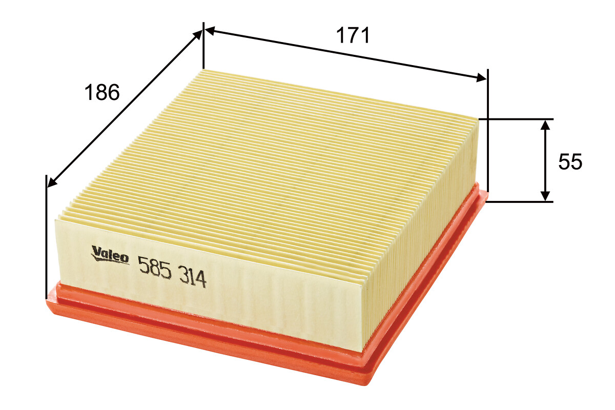 VALEO Luftfilter 585314 Filterindsats length_mm_203|Længde [mm]|186 width_mm_206|Bredde [mm]|171 height_mm_209|Højde [mm]|55 weight_kg_212|Vægt [kg]|0