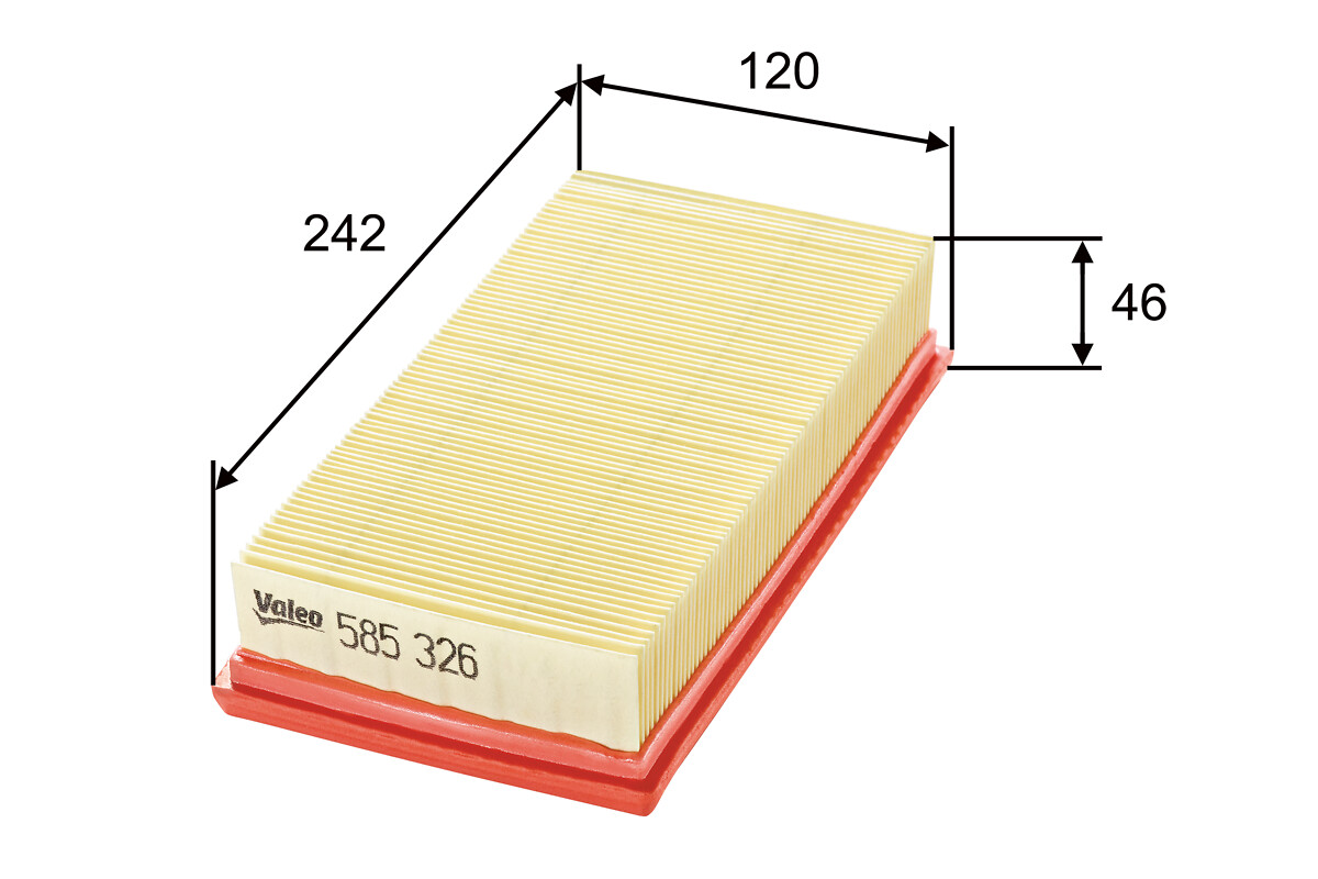 VALEO Luftfilter 585326 Filterindsats length_mm_203|Længde [mm]|245 width_mm_206|Bredde [mm]|121 height_mm_209|Højde [mm]|46 weight_kg_212|Vægt [kg]|0