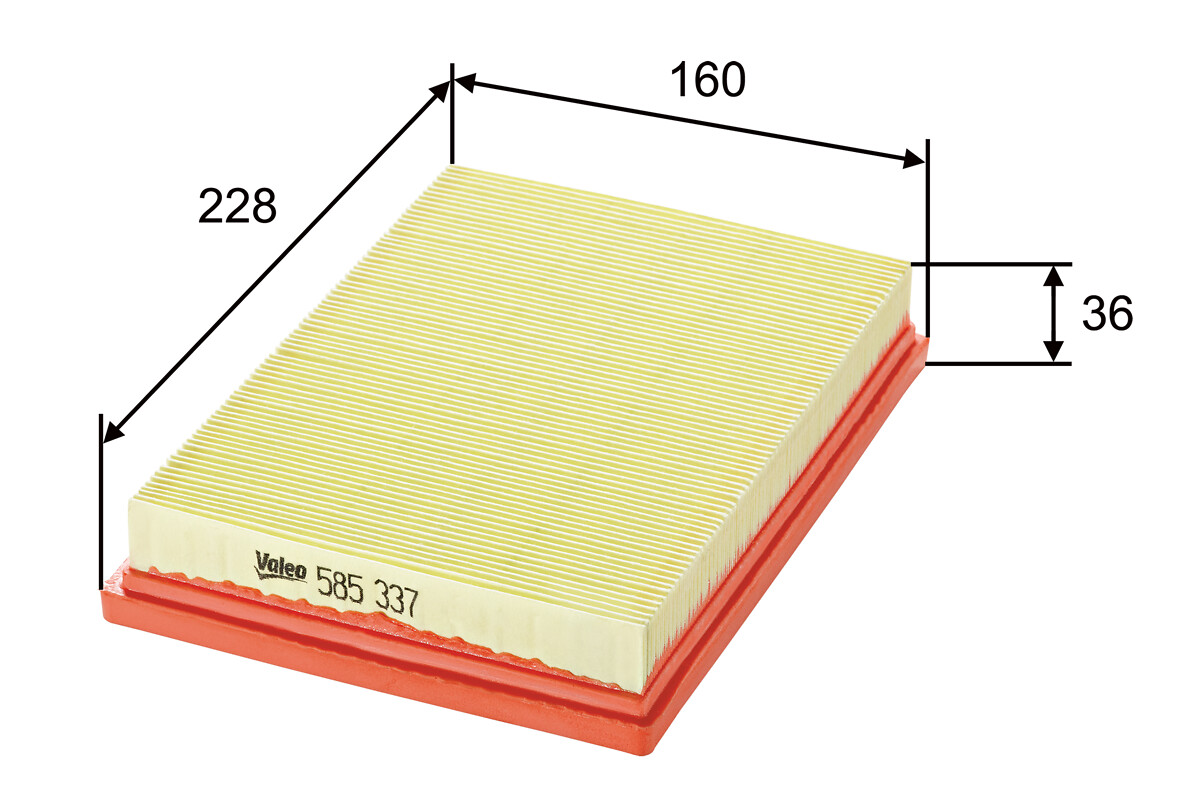 VALEO Luftfilter 585337 Filterindsats length_mm_203|Længde [mm]|227 width_mm_206|Bredde [mm]|170 height_mm_209|Højde [mm]|34 weight_kg_212|Vægt [kg]|0