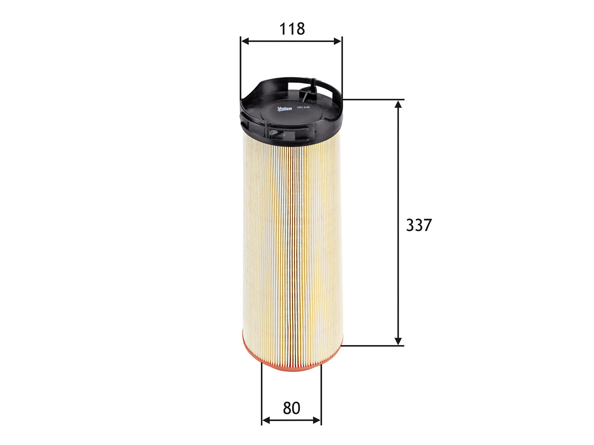 VALEO Luftfilter 585648 Filterindsats height_mm_209|Højde [mm]|335 outer_diameter_mm_497|Yderdiameter [mm]|118 outer_diameter_1_mm_978|Yderdiameter 1