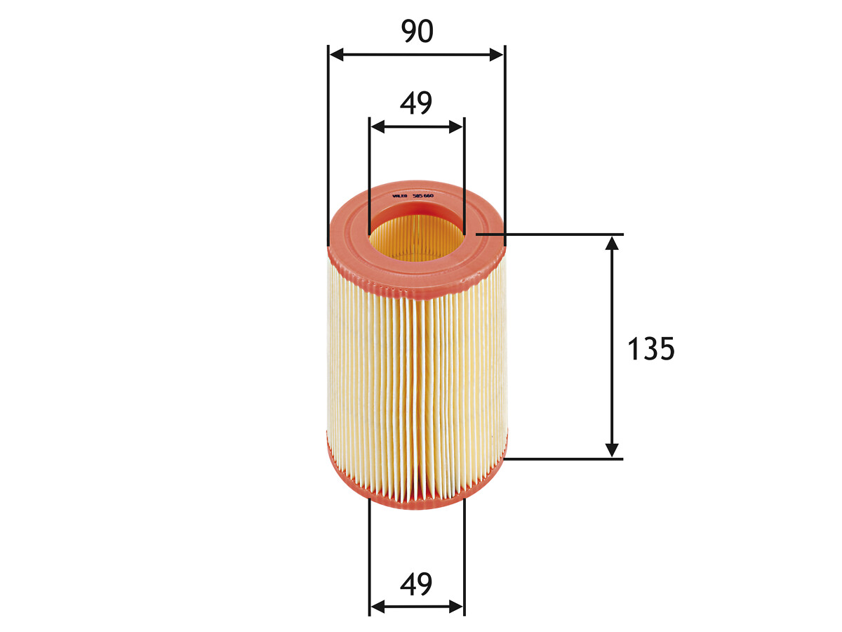 VALEO Luftfilter 585660 Filterindsats height_mm_209|Højde [mm]|135 outer_diameter_mm_497|Yderdiameter [mm]|91 inner_diameter_mm_496|Indvendig diameter