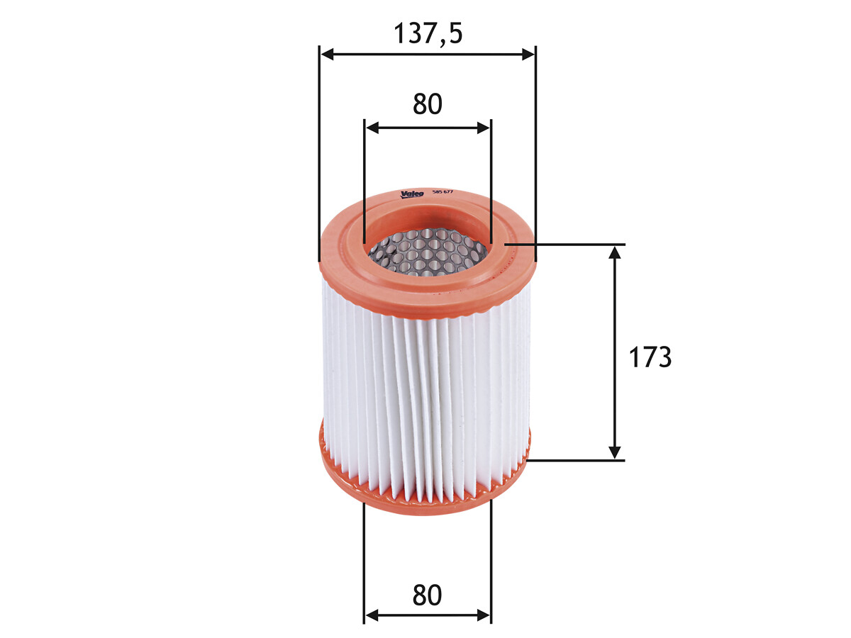VALEO Luftfilter 585677 Filterindsats height_mm_209|Højde [mm]|175 outer_diameter_mm_497|Yderdiameter [mm]|138 inner_diameter_mm_496|Indvendig diamete