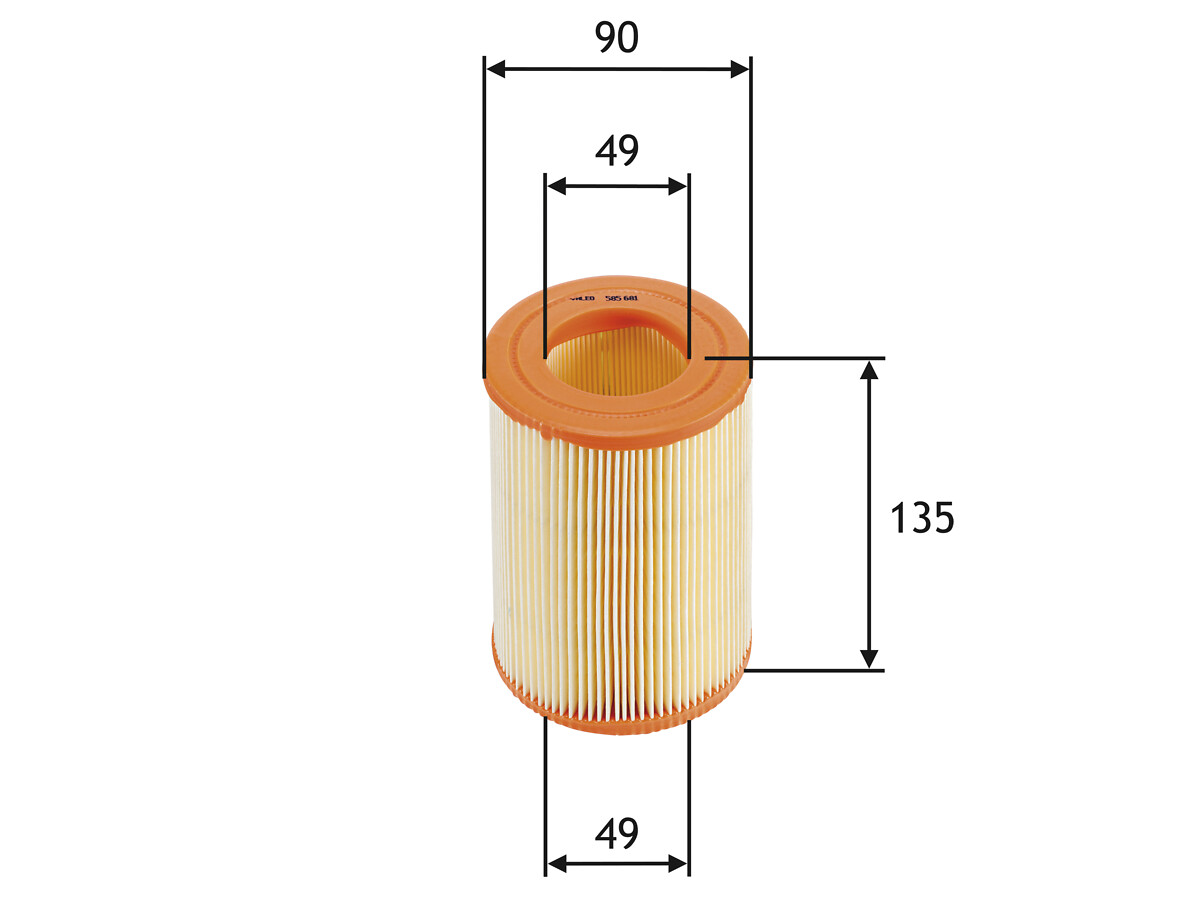 VALEO Luftfilter 585681 Filterindsats height_mm_209|Højde [mm]|135 outer_diameter_mm_497|Yderdiameter [mm]|90 inner_diameter_mm_496|Indvendig diameter
