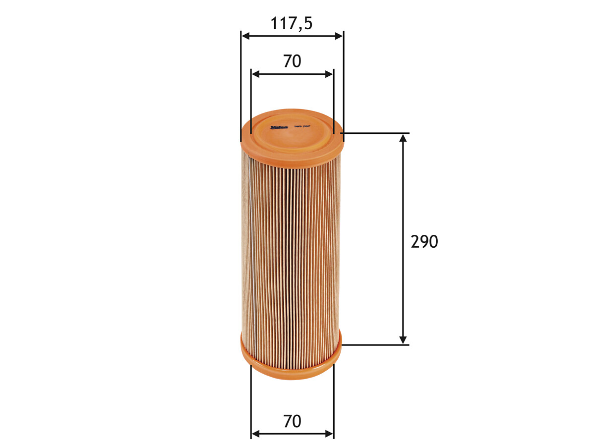 VALEO Luftfilter 585707 Filterindsats height_mm_209|Højde [mm]|290 outer_diameter_mm_497|Yderdiameter [mm]|118 inner_diameter_mm_496|Indvendig diamete