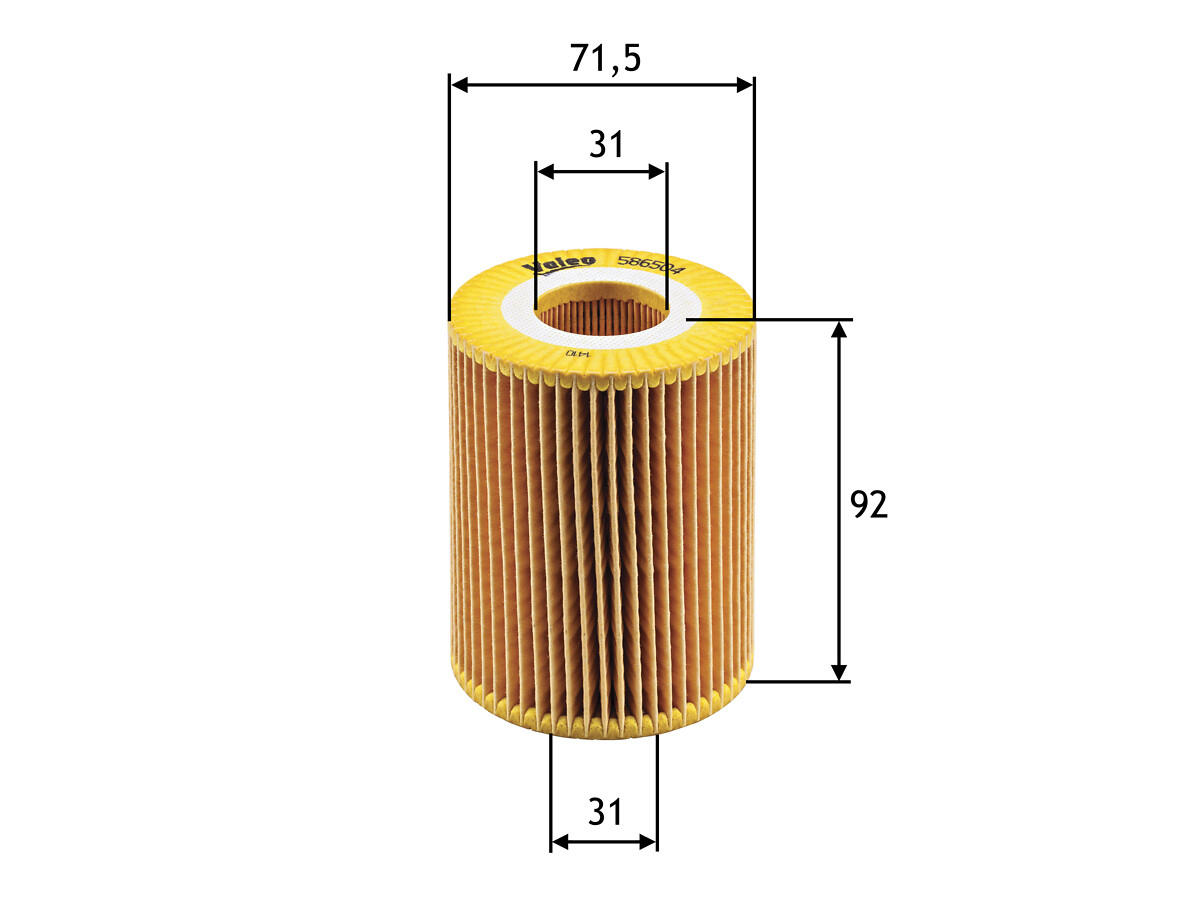 VALEO Oliefilter 586504 Filterindsats height_mm_209|Højde [mm]|92 outer_diameter_mm_497|Yderdiameter [mm]|72 inner_diameter_1_mm_995|Inder diameter 1
