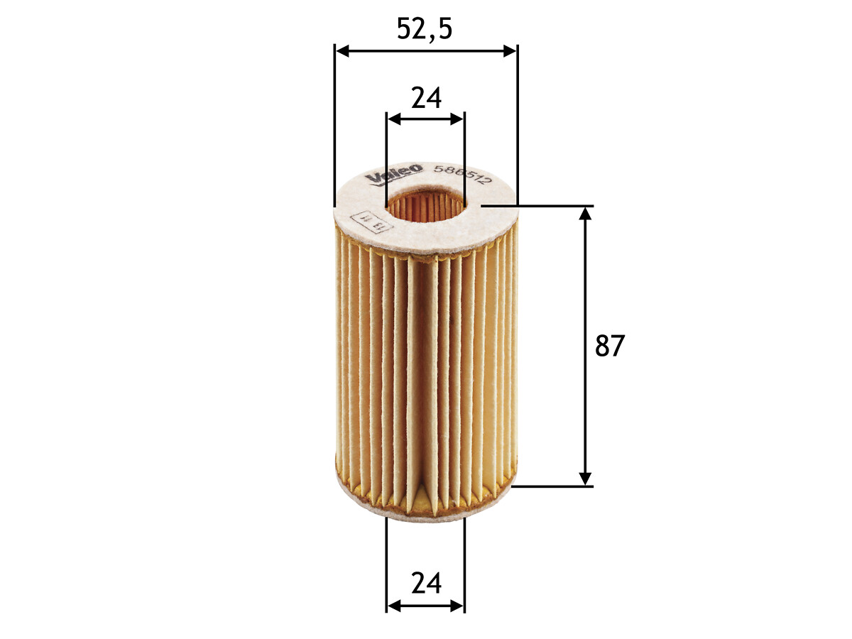 VALEO Oliefilter 586512 Filterindsats height_mm_209|Højde [mm]|87 outer_diameter_mm_497|Yderdiameter [mm]|53 inner_diameter_1_mm_995|Inder diameter 1