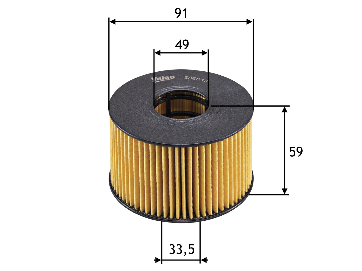 VALEO Oliefilter 586513 Filterindsats height_mm_209|Højde [mm]|59 outer_diameter_mm_497|Yderdiameter [mm]|91 inner_diameter_1_mm_995|Inder diameter 1