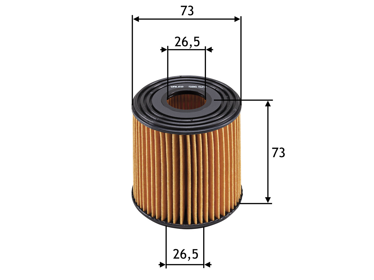 VALEO Oliefilter 586523 Filterindsats height_mm_209|Højde [mm]|75 outer_diameter_mm_497|Yderdiameter [mm]|73 inner_diameter_1_mm_995|Inder diameter 1