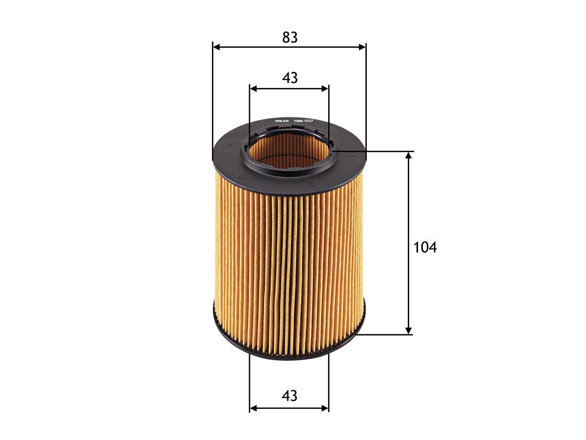 VALEO Oliefilter 586527 Filterindsats height_mm_209|Højde [mm]|104 outer_diameter_mm_497|Yderdiameter [mm]|83 inner_diameter_1_mm_995|Inder diameter 1