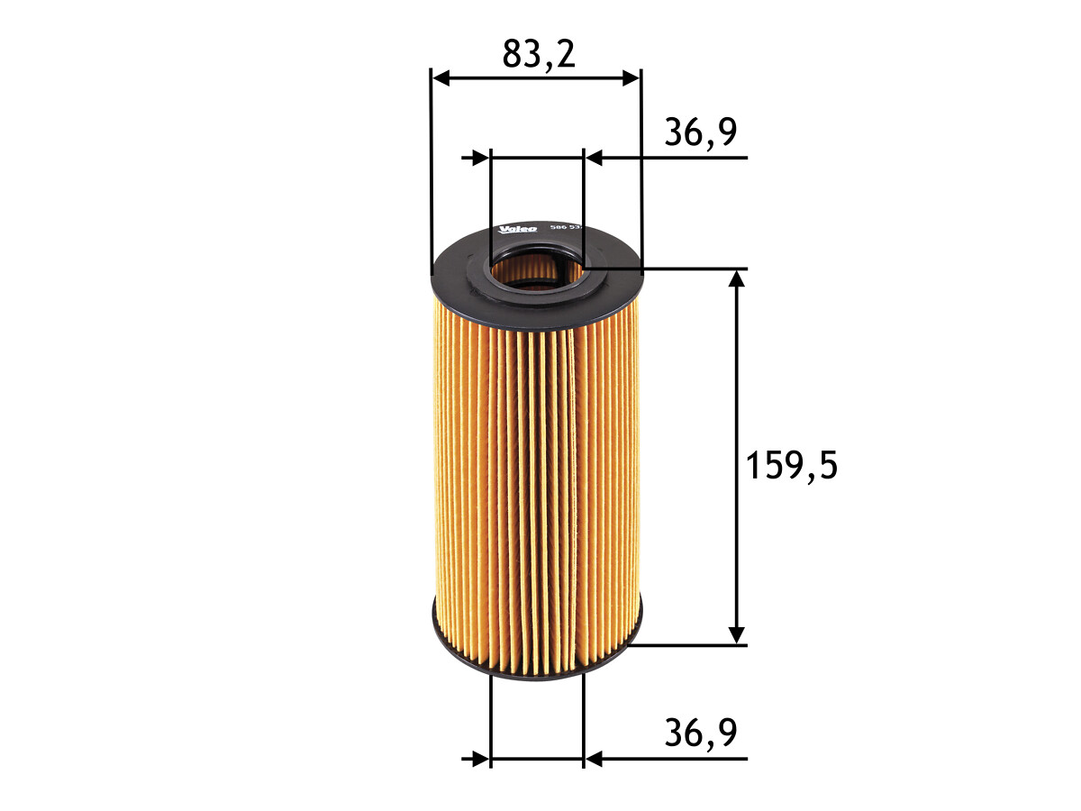 VALEO Oliefilter 586537 Filterindsats height_mm_209|Højde [mm]|160 outer_diameter_mm_497|Yderdiameter [mm]|83 inner_diameter_1_mm_995|Inder diameter 1