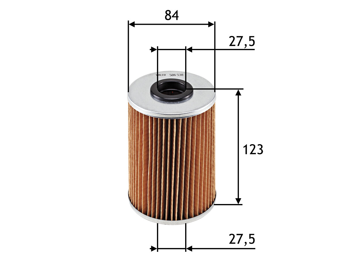 VALEO Oliefilter 586538 Filterindsats height_mm_209|Højde [mm]|123 outer_diameter_mm_497|Yderdiameter [mm]|82 inner_diameter_1_mm_995|Inder diameter 1