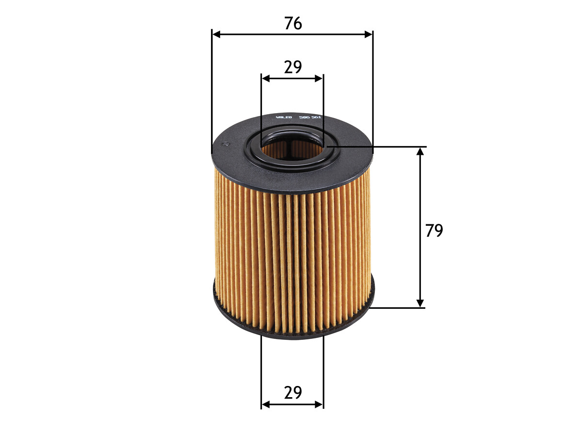VALEO Oliefilter 586561 Filterindsats height_mm_209|Højde [mm]|79 outer_diameter_mm_497|Yderdiameter [mm]|76 inner_diameter_1_mm_995|Inder diameter 1