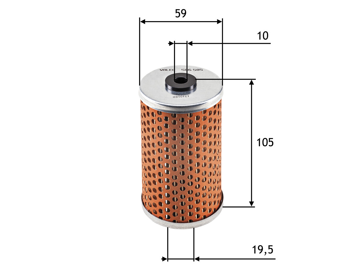 VALEO Oliefilter 586585 Filterindsats height_mm_209|Højde [mm]|106 outer_diameter_mm_497|Yderdiameter [mm]|59 inner_diameter_1_mm_995|Inder diameter 1