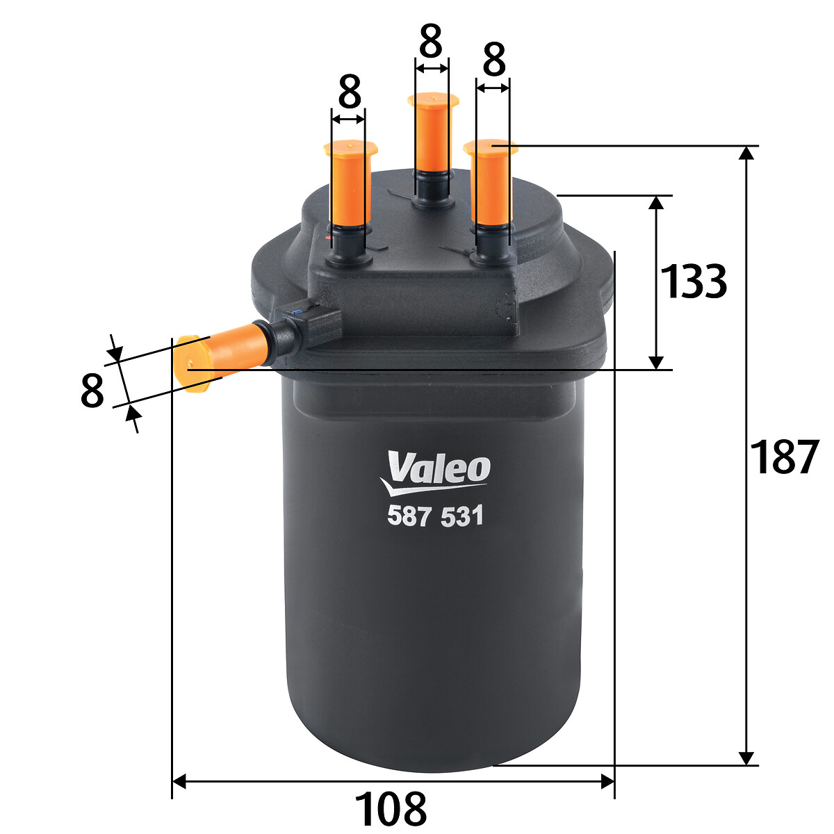 VALEO Brændstof-filter 587531 Lednings 187mm for RENAULT