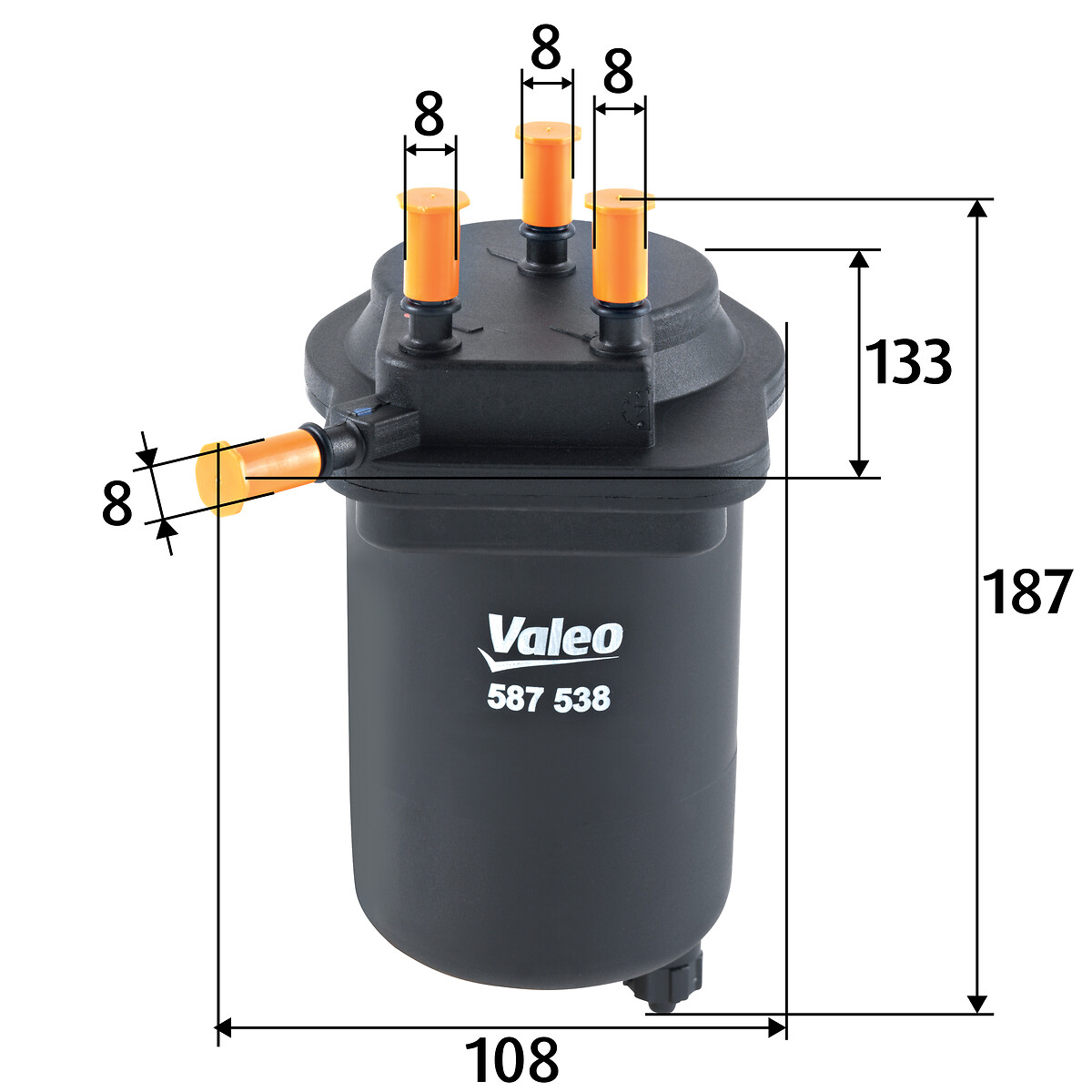 VALEO Brændstof-filter 587538 uden tilslutning til vandsensor weight_kg_212|Vægt [kg]|0,284 187mm for NISSAN RENAULT