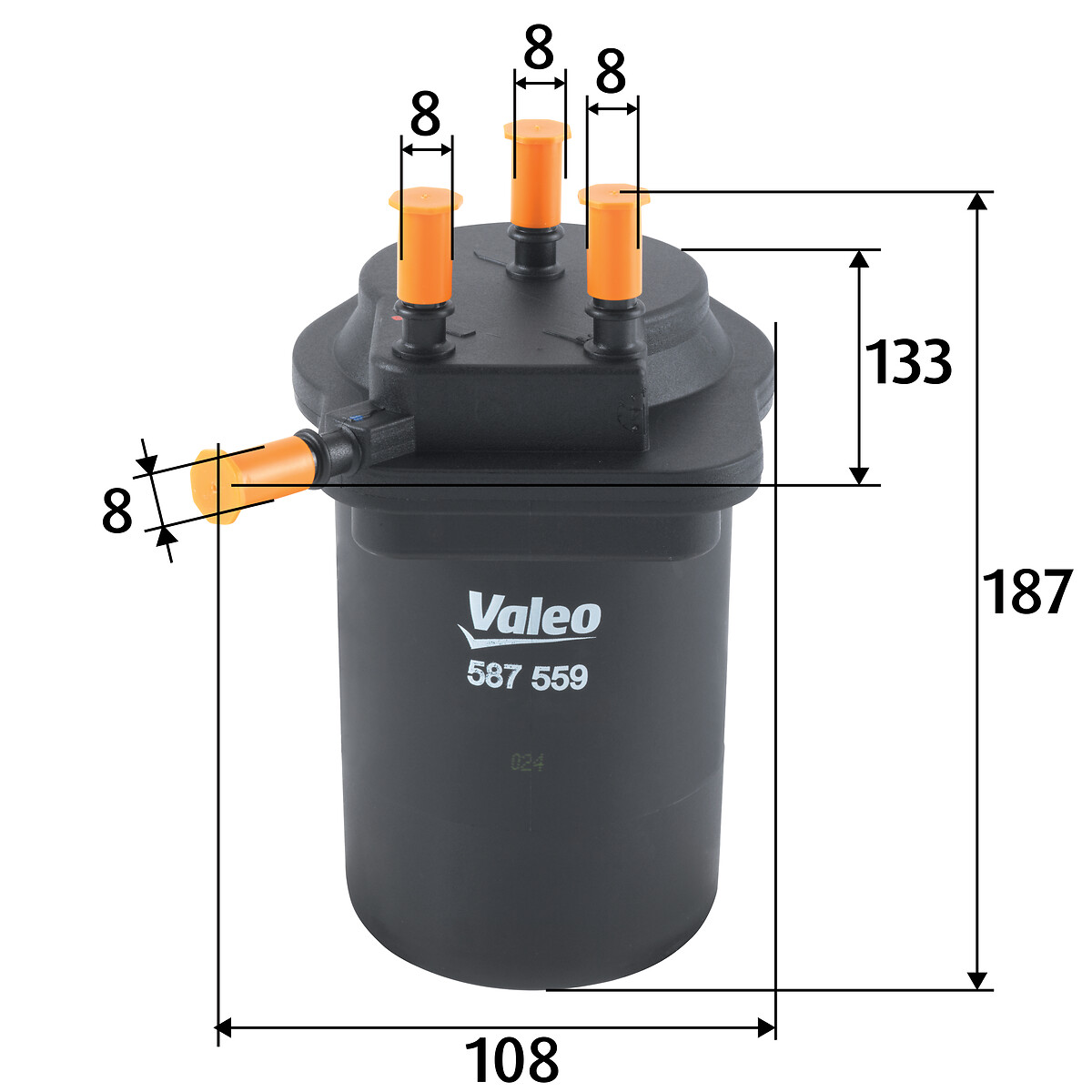 VALEO Brændstof-filter 587559 uden tilslutning til vandsensor weight_kg_212|Vægt [kg]|0,38 187mm for RENAULT