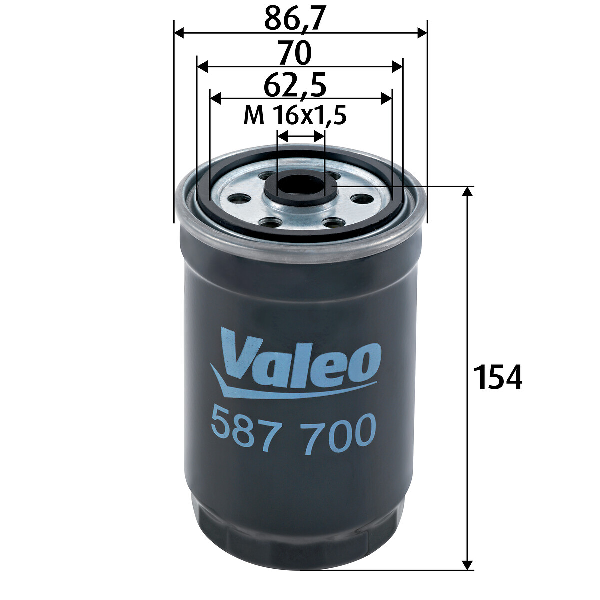 VALEO Brændstof-filter 587700 Påskruet 154mm M16x1.5 for MAN PEUGEOT CITROËN VOLVO PIAGGIO VAUXHALL OPEL FORD IVECO FIAT BMW SEAT MERCEDES-BENZ LANCI