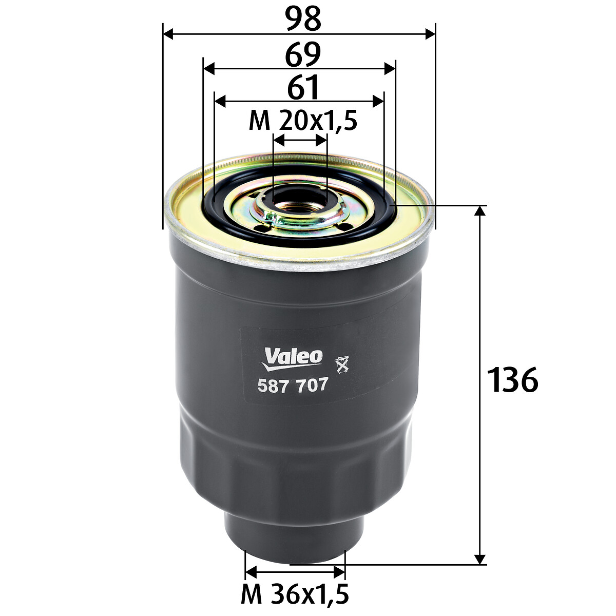VALEO Brændstof-filter 587707 Påskruet 136mm for VAUXHALL SSANGYONG DAIHATSU HYUNDAI GALLOPER ISUZU MAZDA MITSUBISHI SUZUKI KIA AMC
