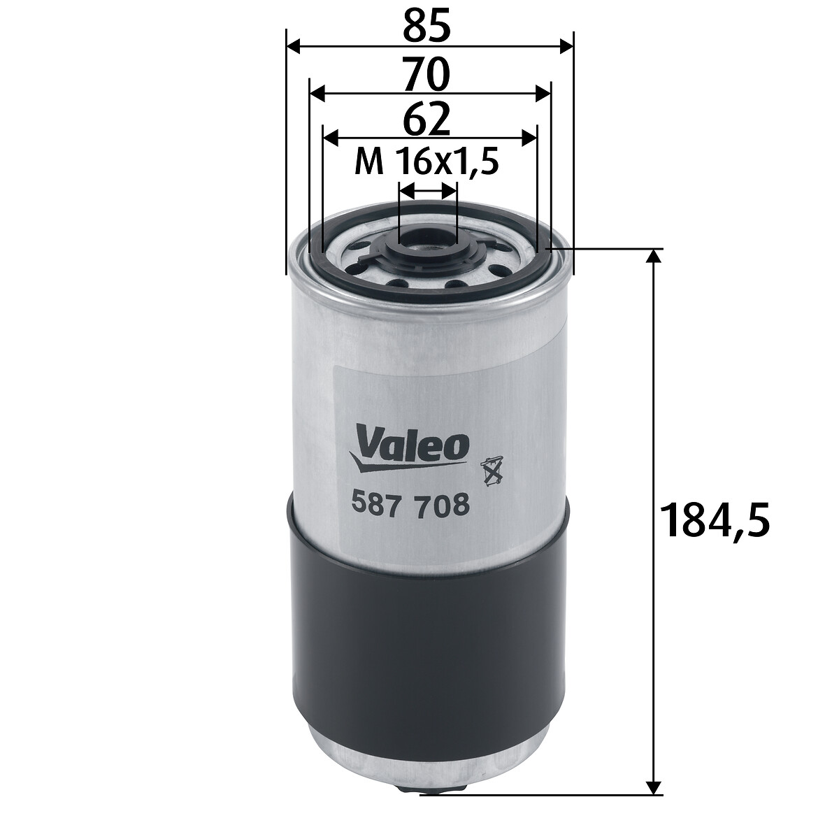 VALEO Brændstof-filter 587708 Påskruet 185mm M16x1.5 for VOLVO VW AUDI BMW