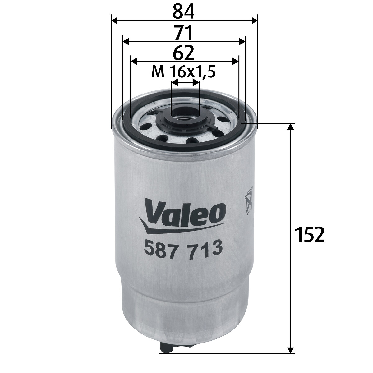 VALEO Brændstof-filter 587713 Påskruet 155mm M16x1.5 for PEUGEOT LANCIA FIAT KIA AMC