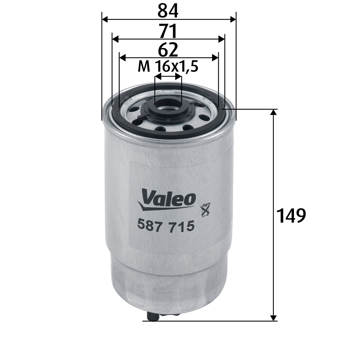 VALEO Brændstof-filter 587715 Påskruet 155mm M16x1.5 for VW FORD