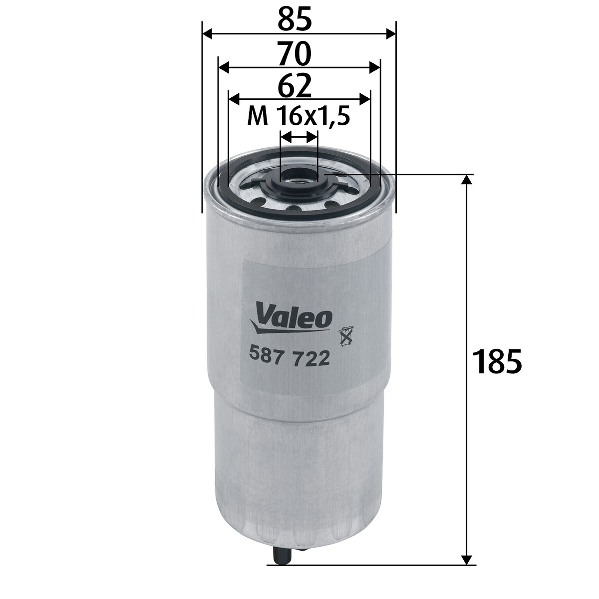 VALEO Brændstof-filter 587722 Påskruet 188mm M16x1.5 for FORD BMW AC LAND ROVER