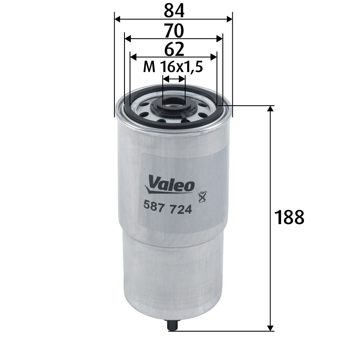 VALEO Brændstof-filter 587724 Påskruet 188mm M16x1.5 for LANCIA FIAT RENAULT TRUCKS