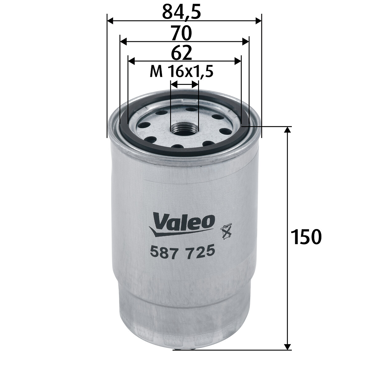 VALEO Brændstof-filter 587725 Påskruet 141mm M16x1.5 for SSANGYONG HYUNDAI KIA AMC