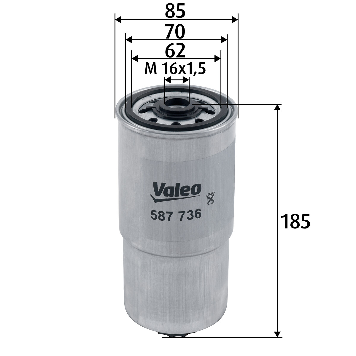 VALEO Brændstof-filter 587736 Påskruet 188mm M16x1.5 for FIAT KIA