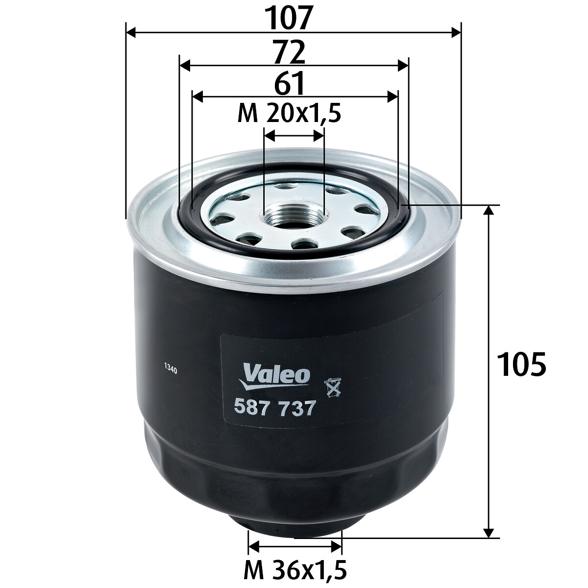 VALEO Brændstof-filter 587737 Påskruet 105mm M20x1.5 for MITSUBISHI