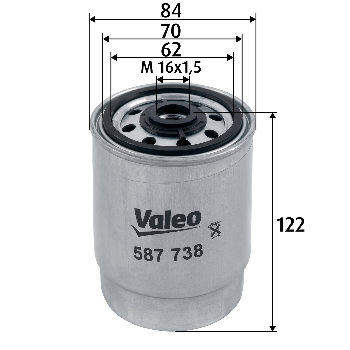 VALEO Brændstof-filter 587738 Påskruet 122mm M16x1.5 for VOLVO