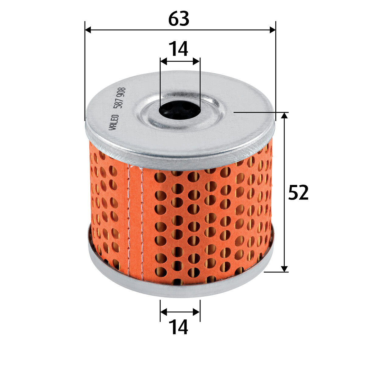 VALEO Brændstof-filter 587908 Filterindsats height_mm_209|Højde [mm]|52 outer_diameter_mm_497|Yderdiameter [mm]|63 inner_diameter_1_mm_995|Inder diame