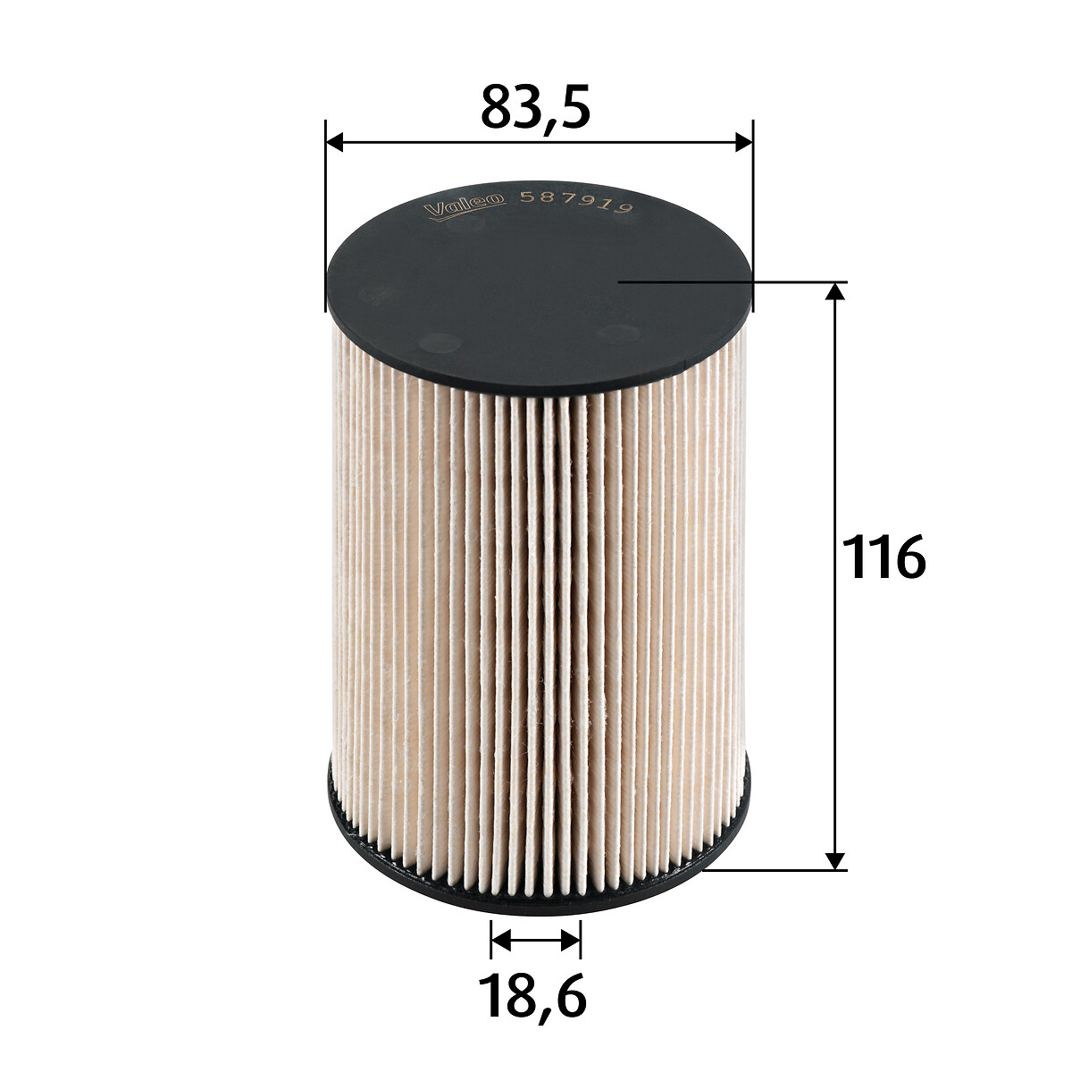 VALEO Brændstof-filter 587919 Filterindsats height_mm_209|Højde [mm]|116 outer_diameter_mm_497|Yderdiameter [mm]|84 outer_diameter_1_mm_978|Yderdiamet