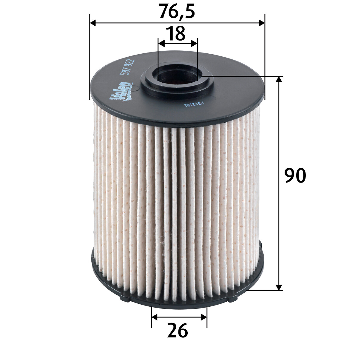 VALEO Brændstof-filter 587922 Filterindsats height_mm_209|Højde [mm]|90 outer_diameter_mm_497|Yderdiameter [mm]|77 inner_diameter_1_mm_995|Inder diame