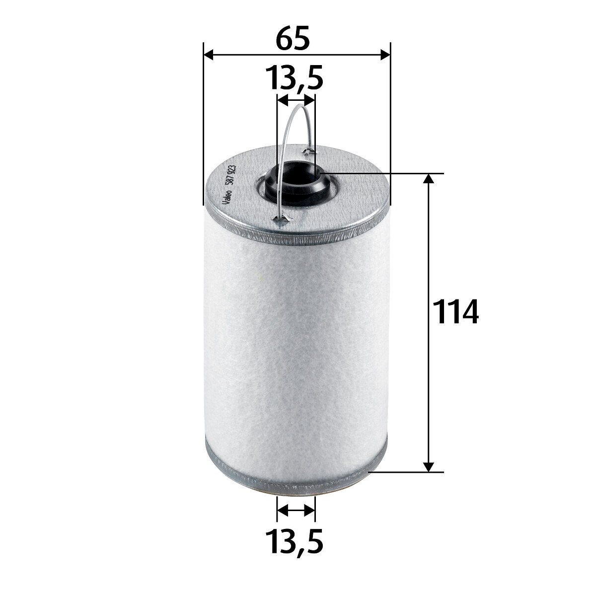 VALEO Brændstof-filter 587923 Filterindsats height_mm_209|Højde [mm]|112 outer_diameter_mm_497|Yderdiameter [mm]|65 inner_diameter_mm_496|Indvendig di