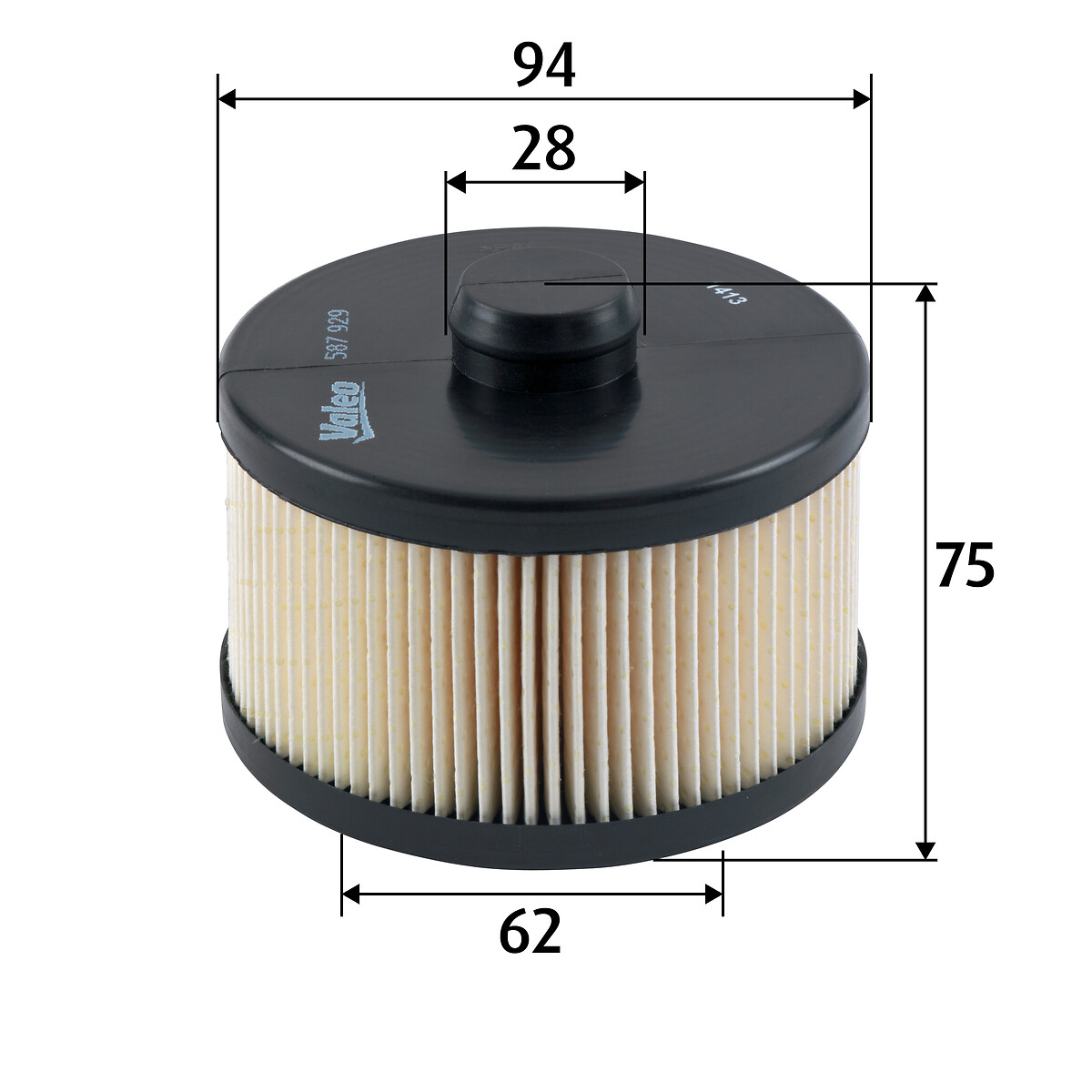 VALEO Brændstof-filter 587929 Filterindsats height_mm_209|Højde [mm]|75 outer_diameter_mm_497|Yderdiameter [mm]|94 outer_diameter_1_mm_978|Yderdiamete