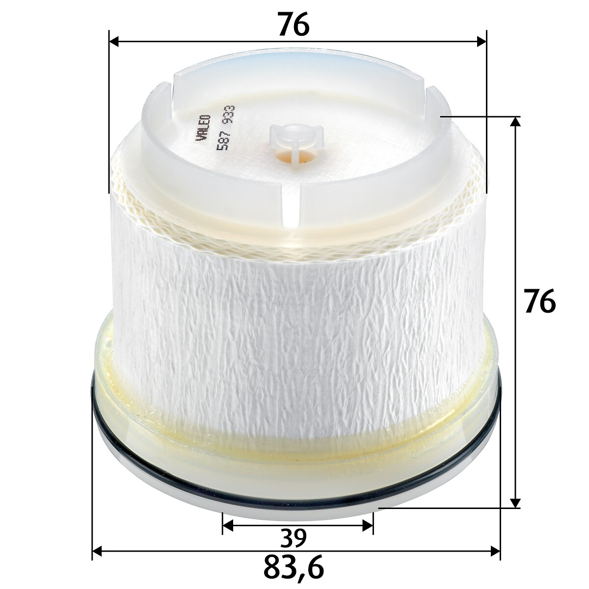 VALEO Brændstof-filter 587933 Filterindsats height_mm_209|Højde [mm]|76 outer_diameter_mm_497|Yderdiameter [mm]|84 outer_diameter_1_mm_978|Yderdiamete