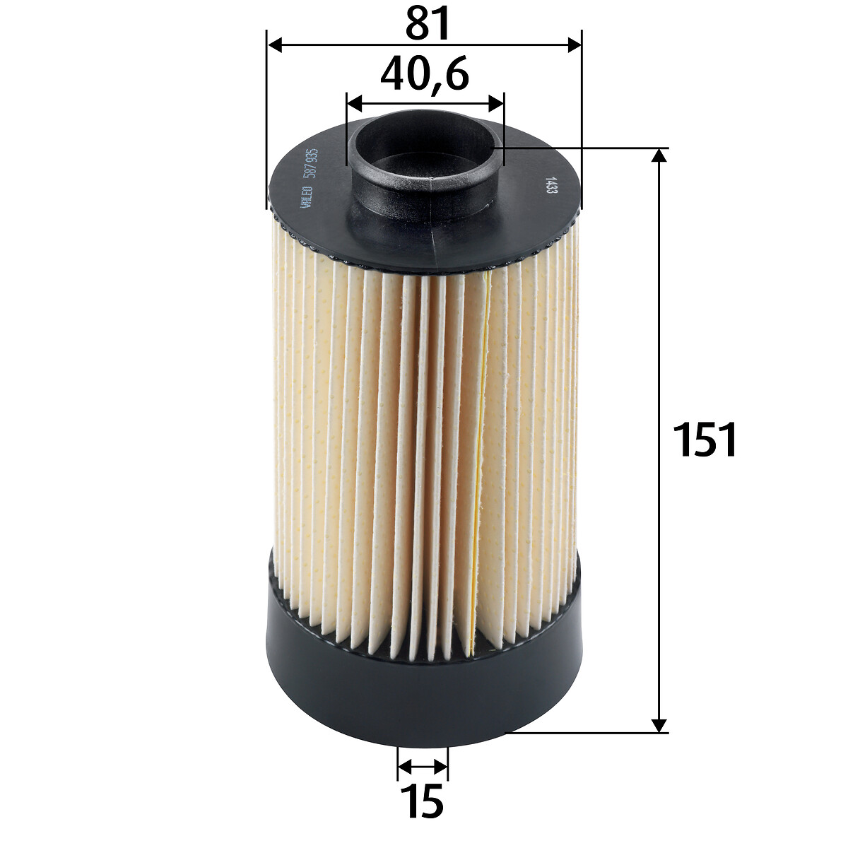 VALEO Brændstof-filter 587935 Filterindsats height_mm_209|Højde [mm]|151 outer_diameter_mm_497|Yderdiameter [mm]|81 inner_diameter_mm_496|Indvendig di