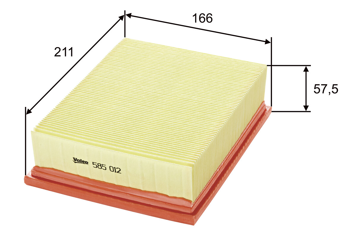 VALEO Luftfilter 585012 Filterindsats length_mm_203|Længde [mm]|206 width_mm_206|Bredde [mm]|170 height_mm_209|Højde [mm]|58 weight_kg_212|Vægt [kg]|0