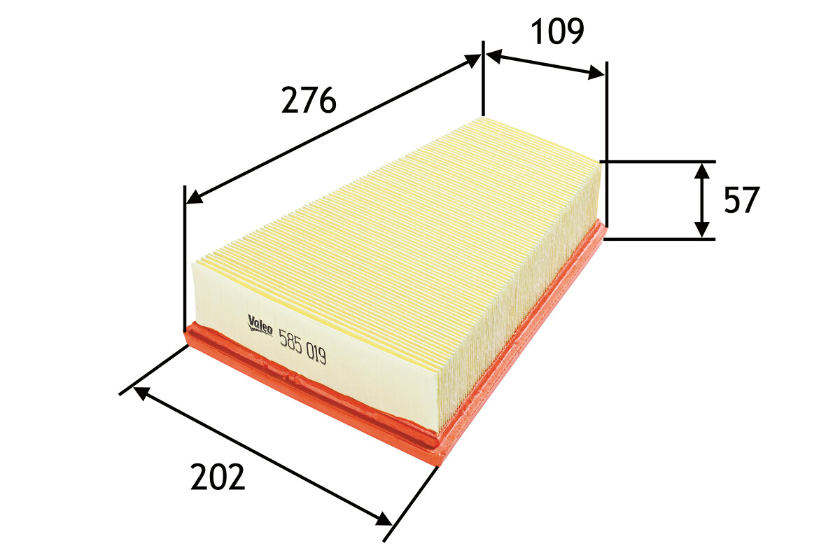 VALEO Luftfilter 585019 Filterindsats length_mm_203|Længde [mm]|206 width_mm_206|Bredde [mm]|170 width_1_mm_818|Bredde 1 [mm]|202 width_2_mm_819|Bredd