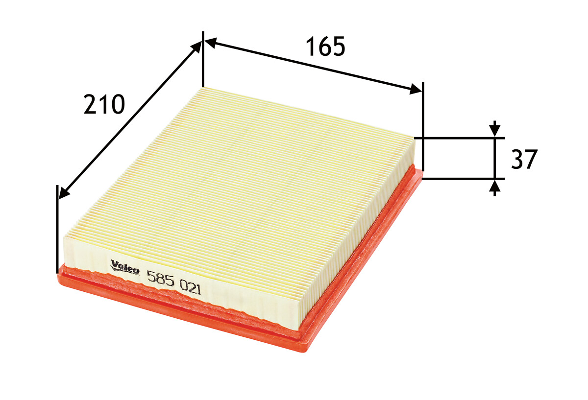 VALEO Luftfilter 585021 Filterindsats length_mm_203|Længde [mm]|211 width_mm_206|Bredde [mm]|166 height_mm_209|Højde [mm]|37 weight_kg_212|Vægt [kg]|0